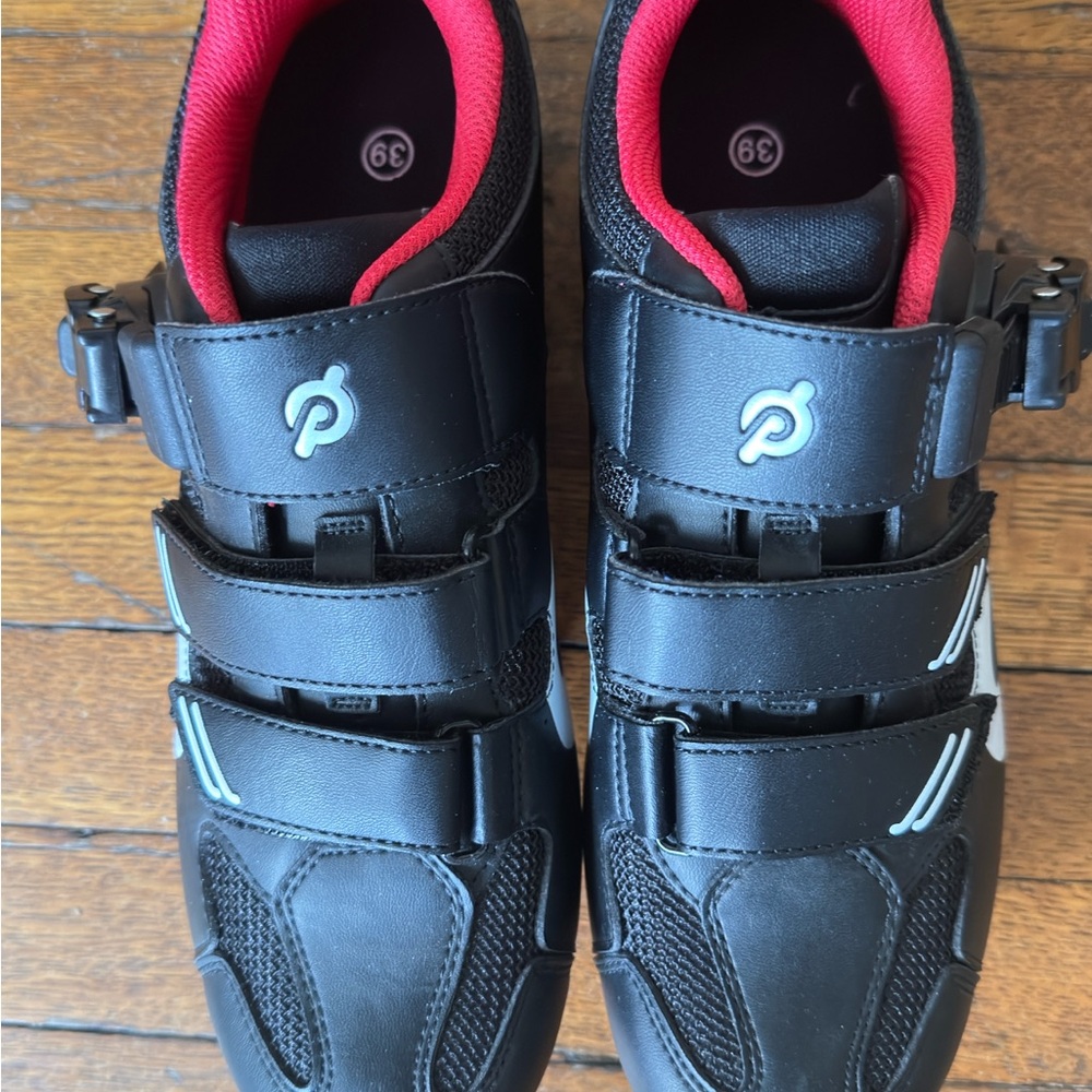 Peloton Black Cycling Shoes with Red Accents
